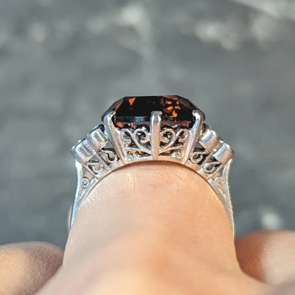 Mid-Century 8.95 CTW Zircon Diamond Platinum Vintage Cocktail Ring
