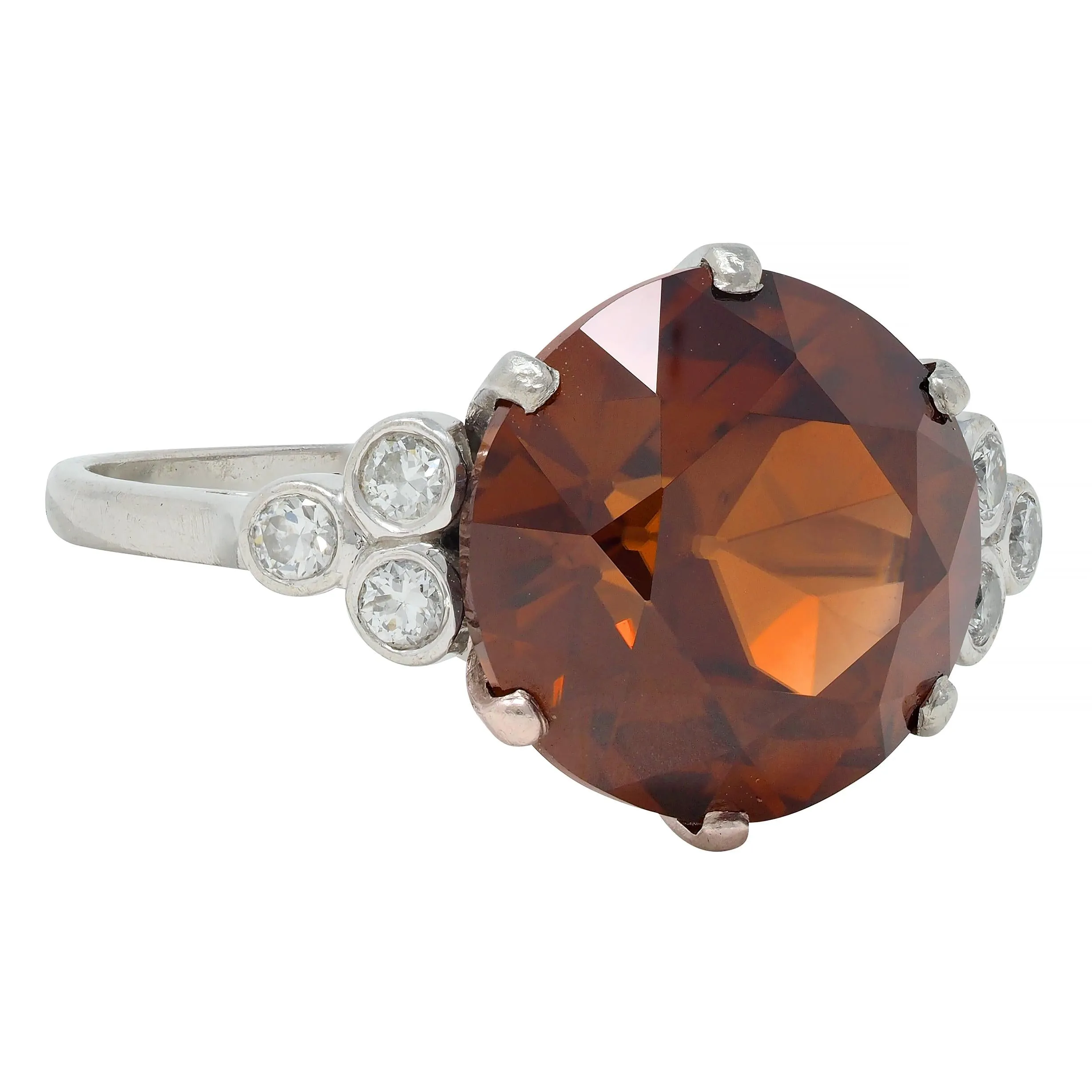 Mid-Century 8.95 CTW Zircon Diamond Platinum Vintage Cocktail Ring