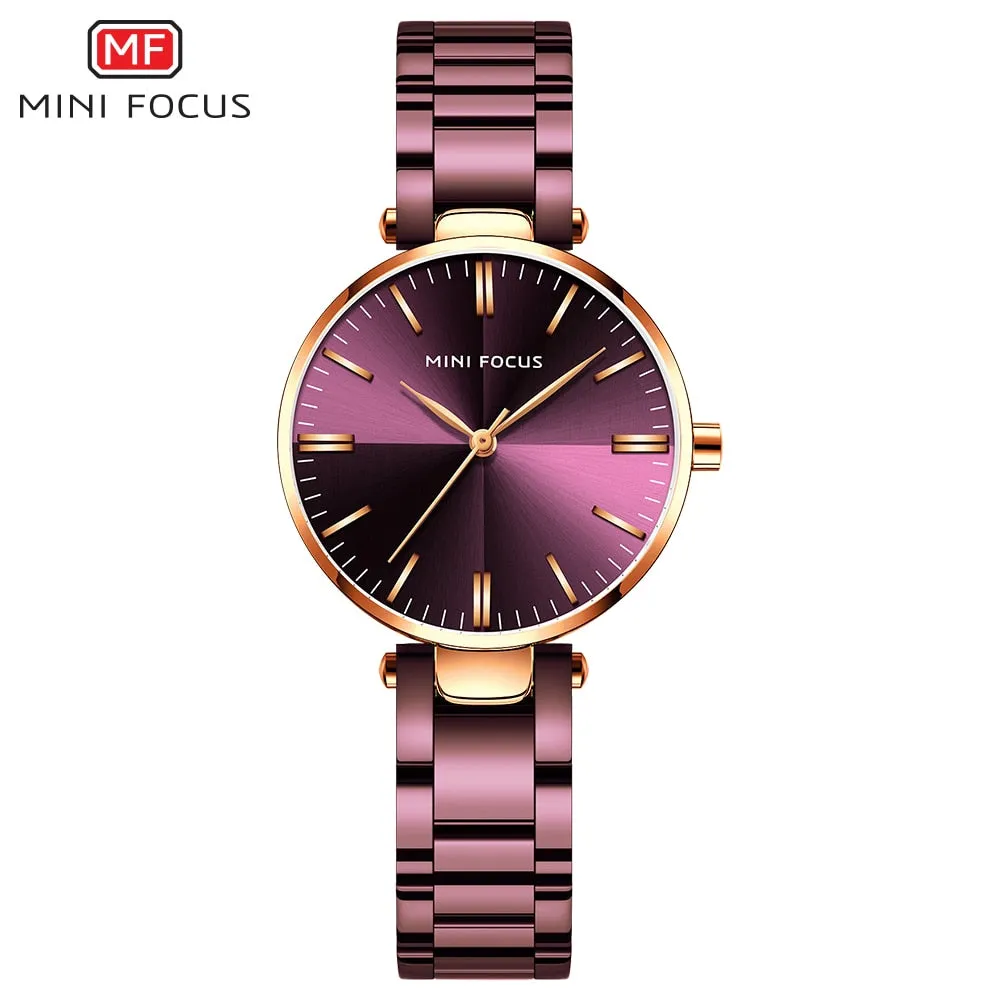 MINIFOUCS Women Watches Simple Ladies Steel Watch Ladys Purple Quartz Waterproof Watches Female Luxury Brand Fashion Clock Girl
