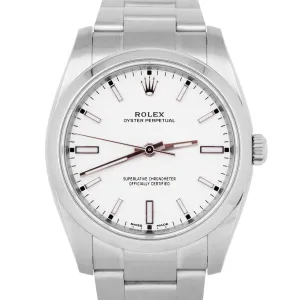 MINT Rolex Oyster Perpetual 34mm White Stainless Smooth Steel Watch 114200