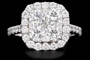 Modern 14K White Gold 2 Carat Round Brilliant Cut Diamond Cluster Ring