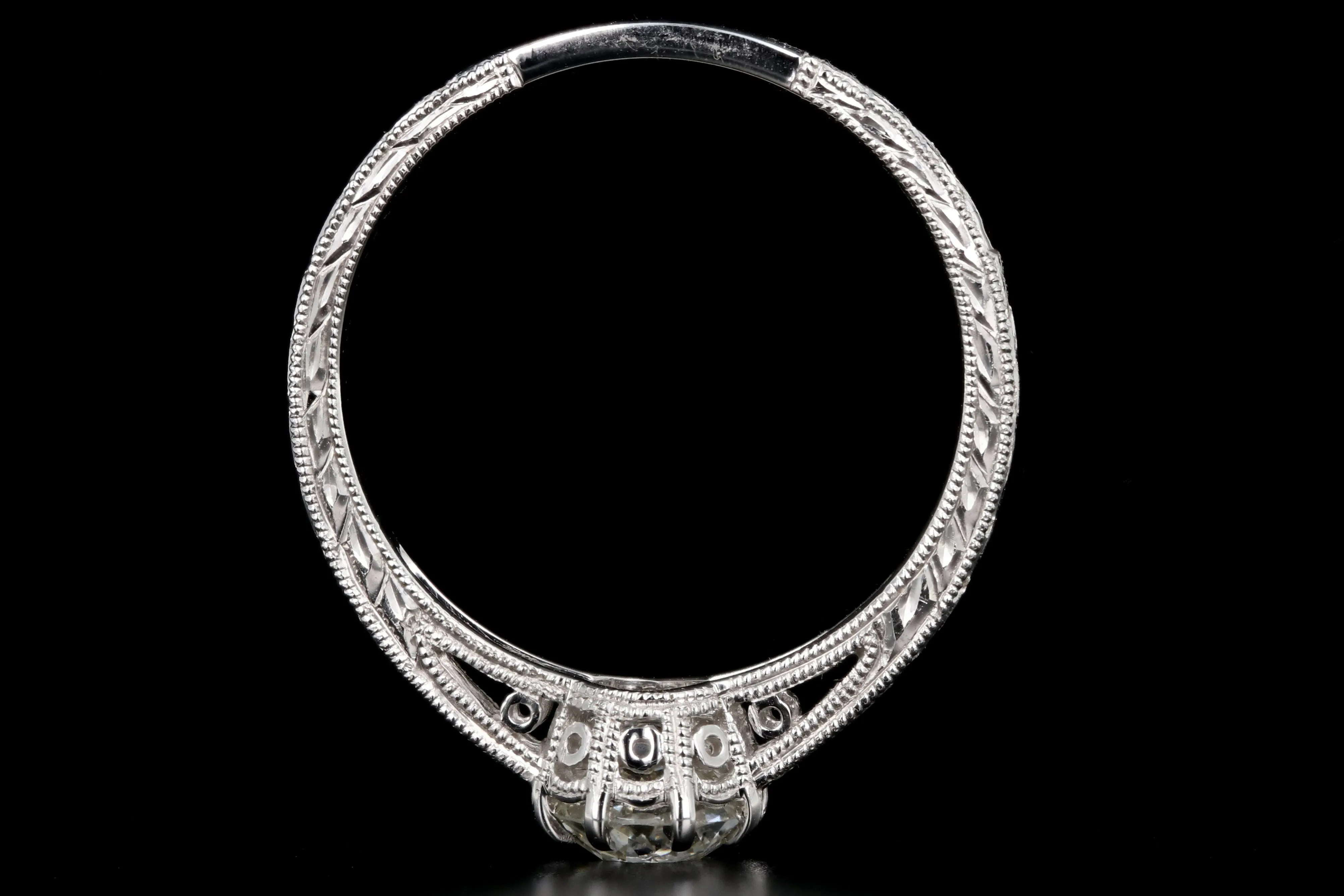 Modern 14K White Gold .69 Carat Old European Cut Diamond Engagement Ring