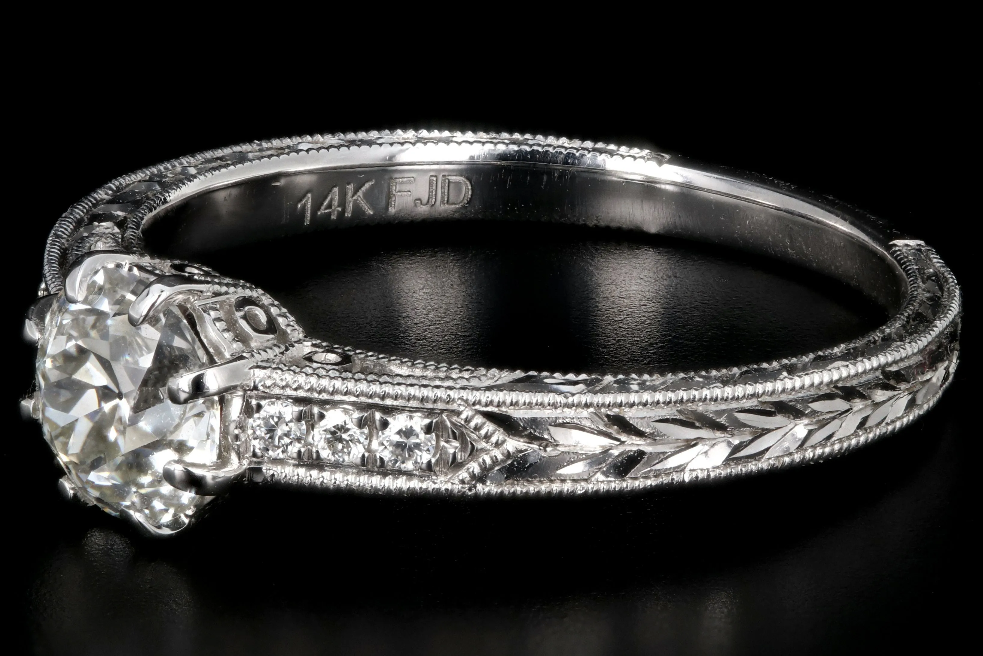 Modern 14K White Gold .69 Carat Old European Cut Diamond Engagement Ring