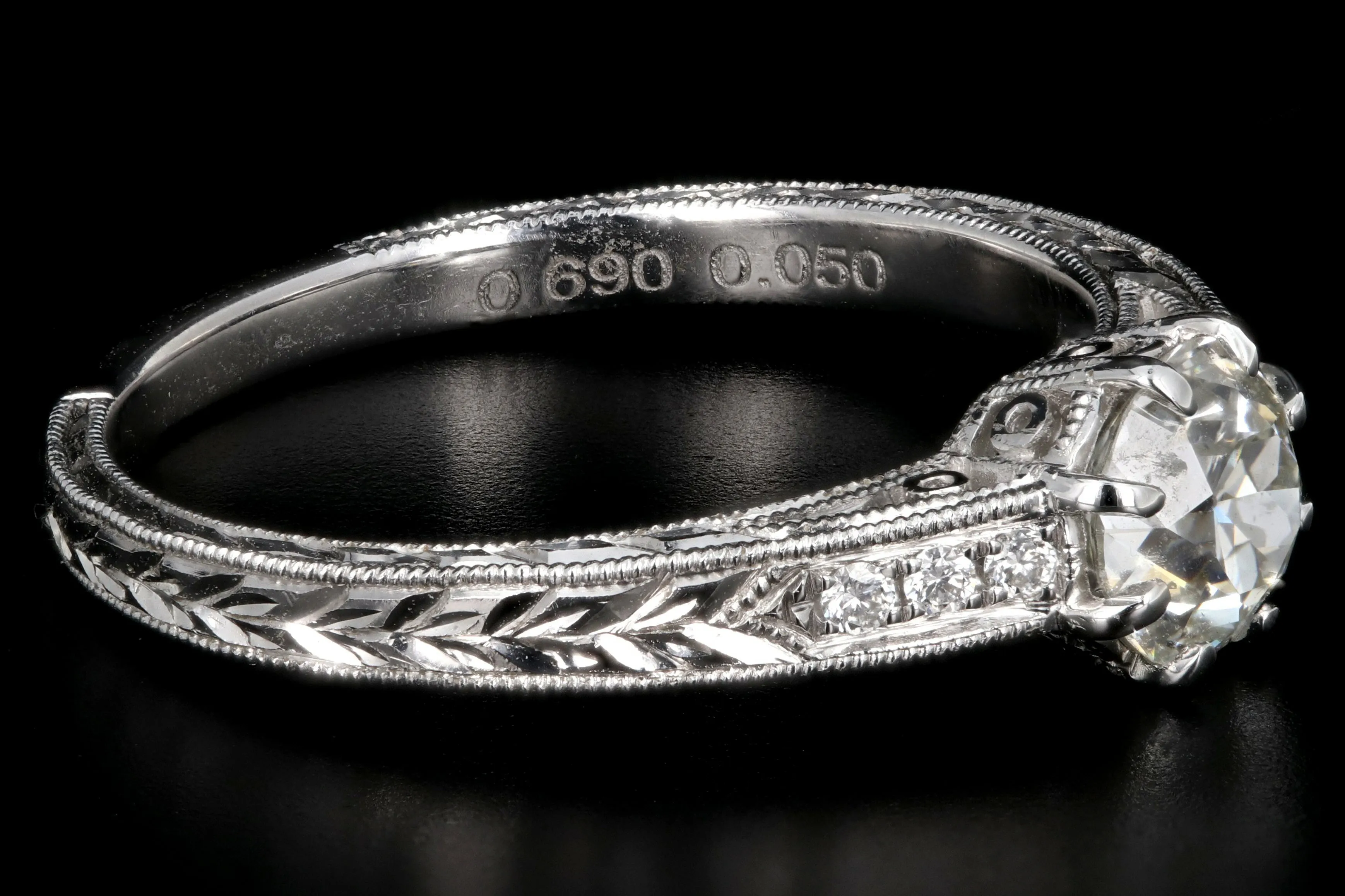 Modern 14K White Gold .69 Carat Old European Cut Diamond Engagement Ring