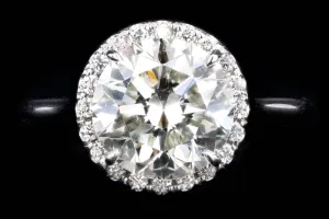 Modern 18K White Gold 3.02 Carat Round Brilliant Cut Diamond Halo Engagement Ring GIA Certified