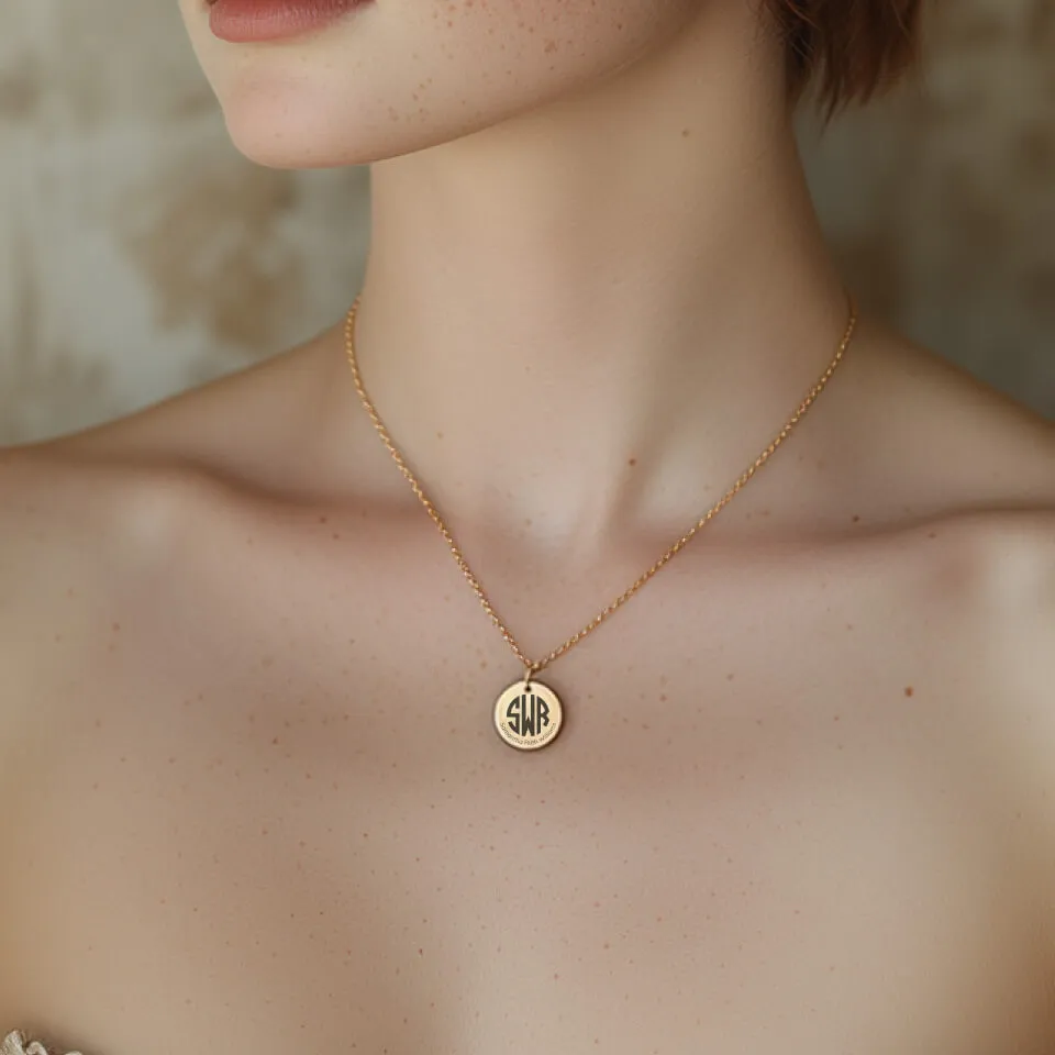 Monogram Coin Pendant on Fine Chain
