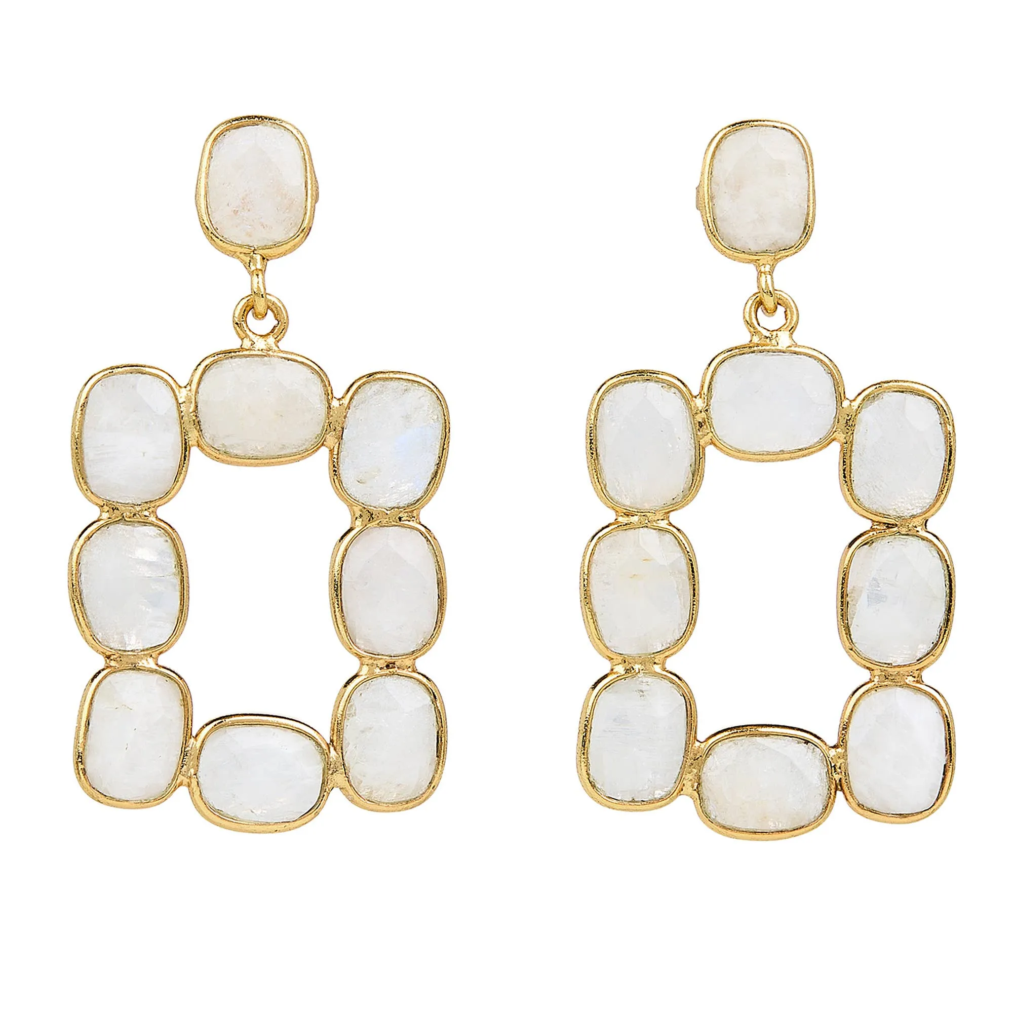 Moonstone Mini Oprah Rectangular Bezel Open Drop Earrings