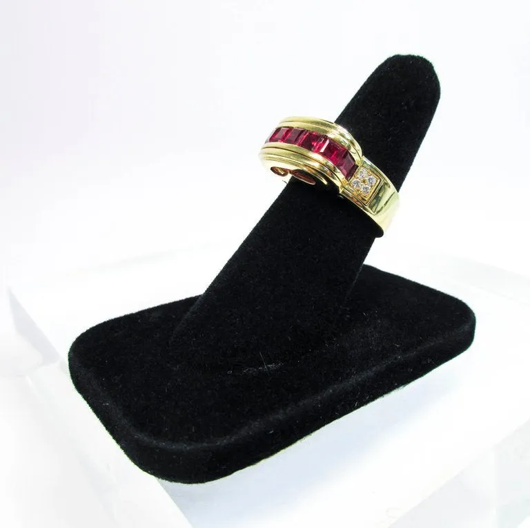 MOUAWAD 18 Karat Yellow Gold Diamond and Ruby Ring Size 6 3/4