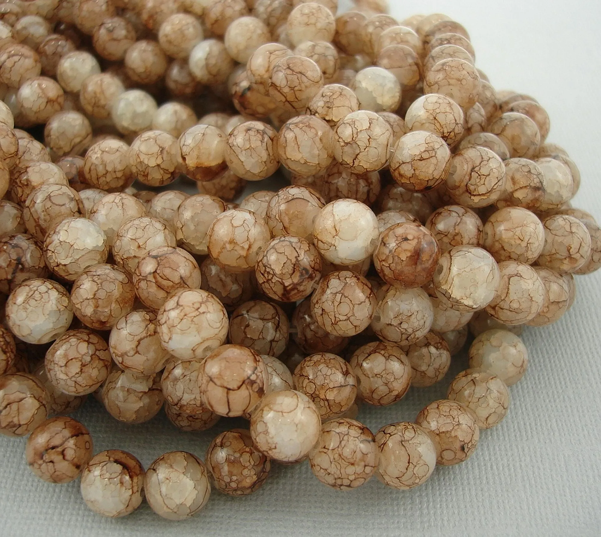 Multi-Colored Crackle Style Round Imitation Jade Glass Beads for Jewelry Making.