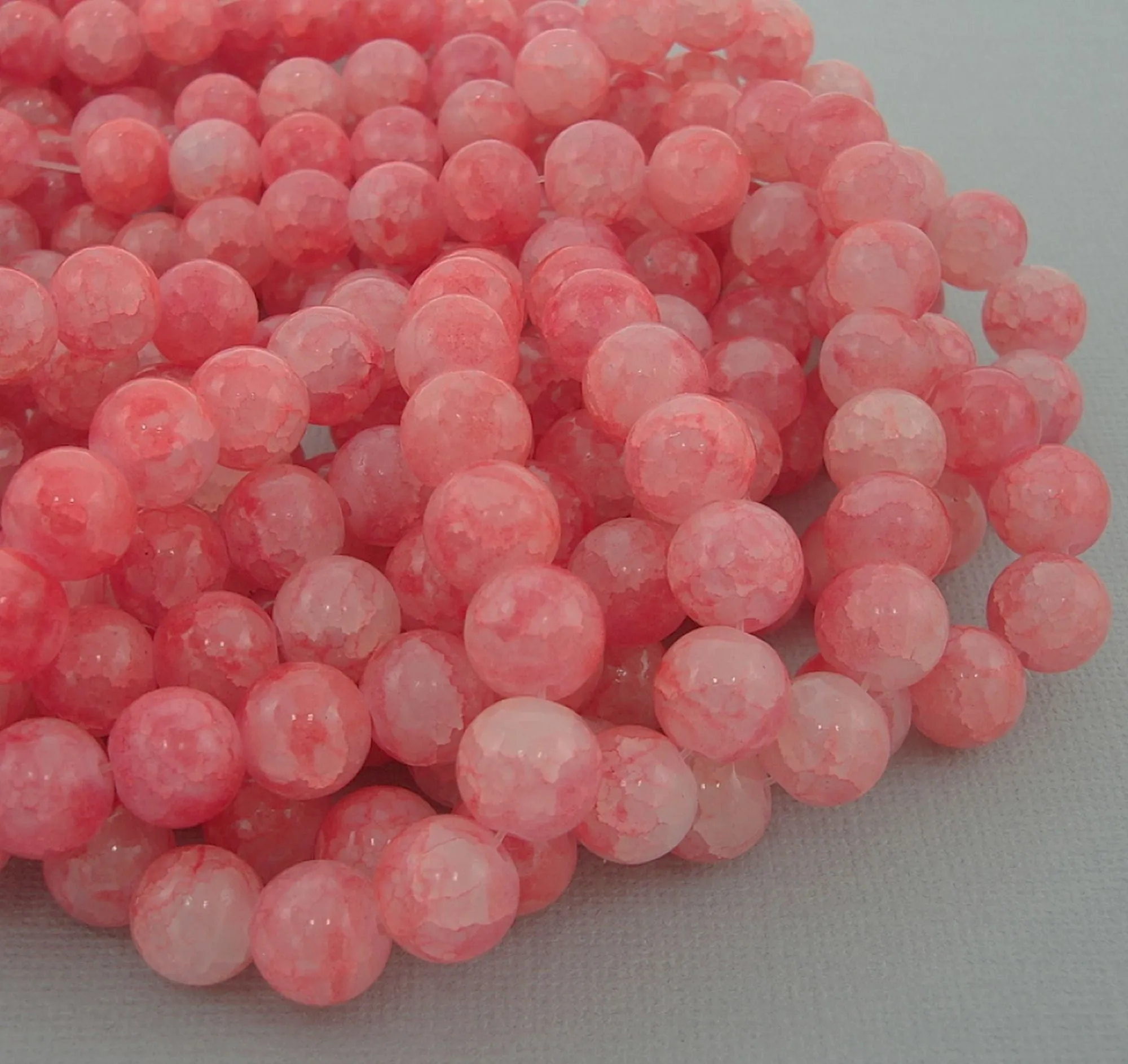 Multi-Colored Crackle Style Round Imitation Jade Glass Beads for Jewelry Making.