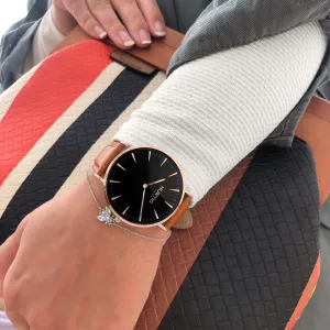 Mykonos Vegan Leather Watch Gold, Black & Tan