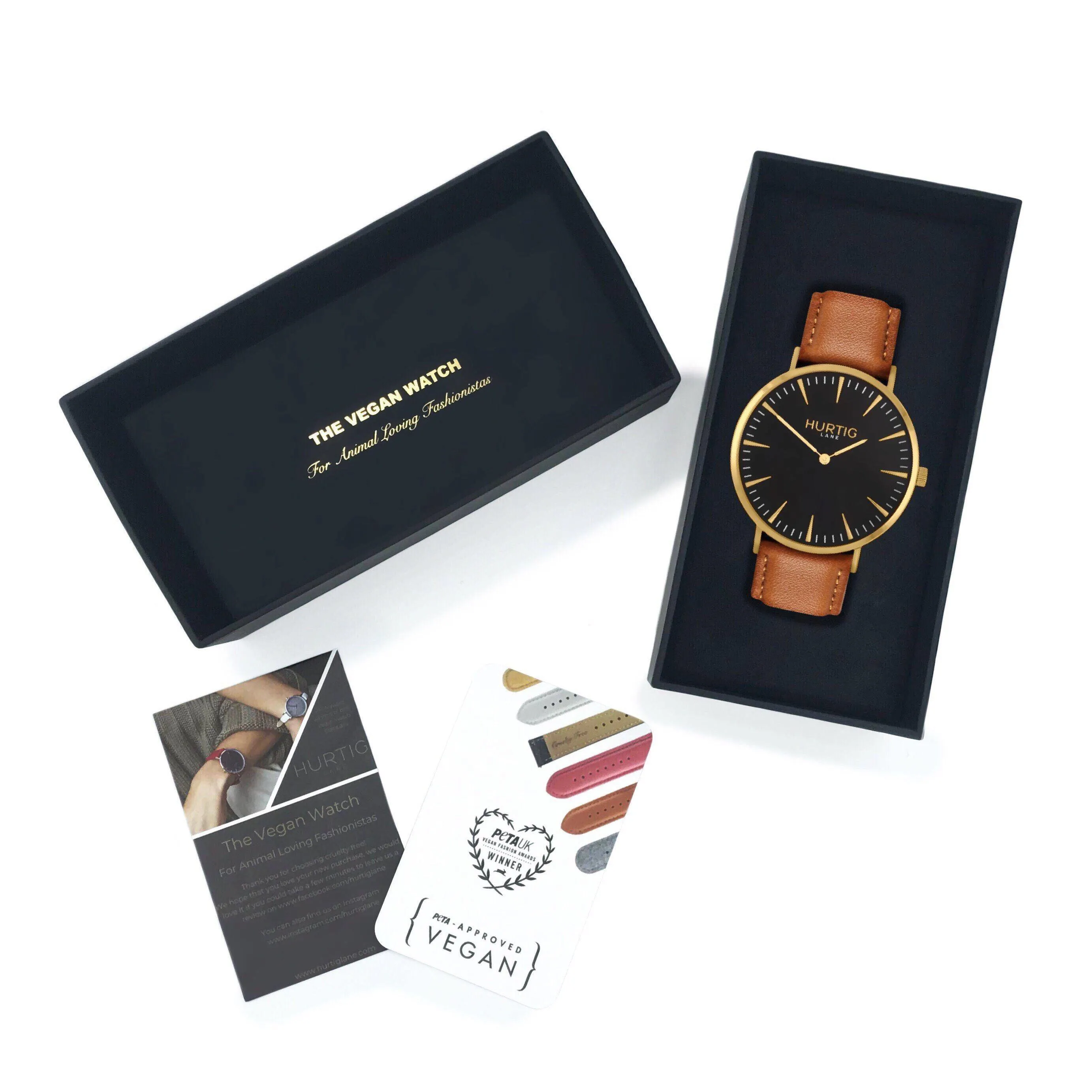 Mykonos Vegan Leather Watch Gold, Black & Tan