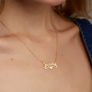 Name Necklace with Heart - 18K Gold Vermeil