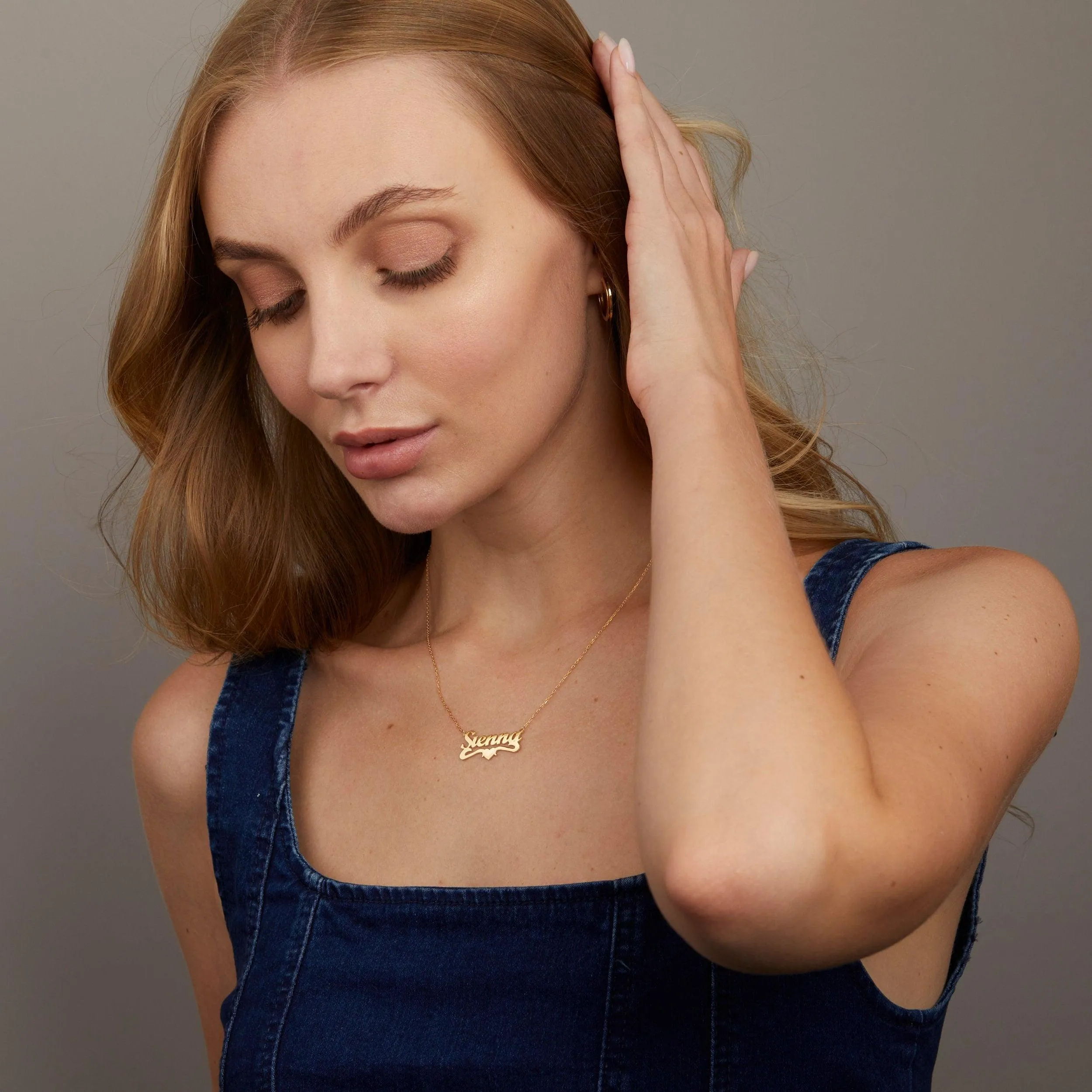 Name Necklace with Heart - 18K Gold Vermeil