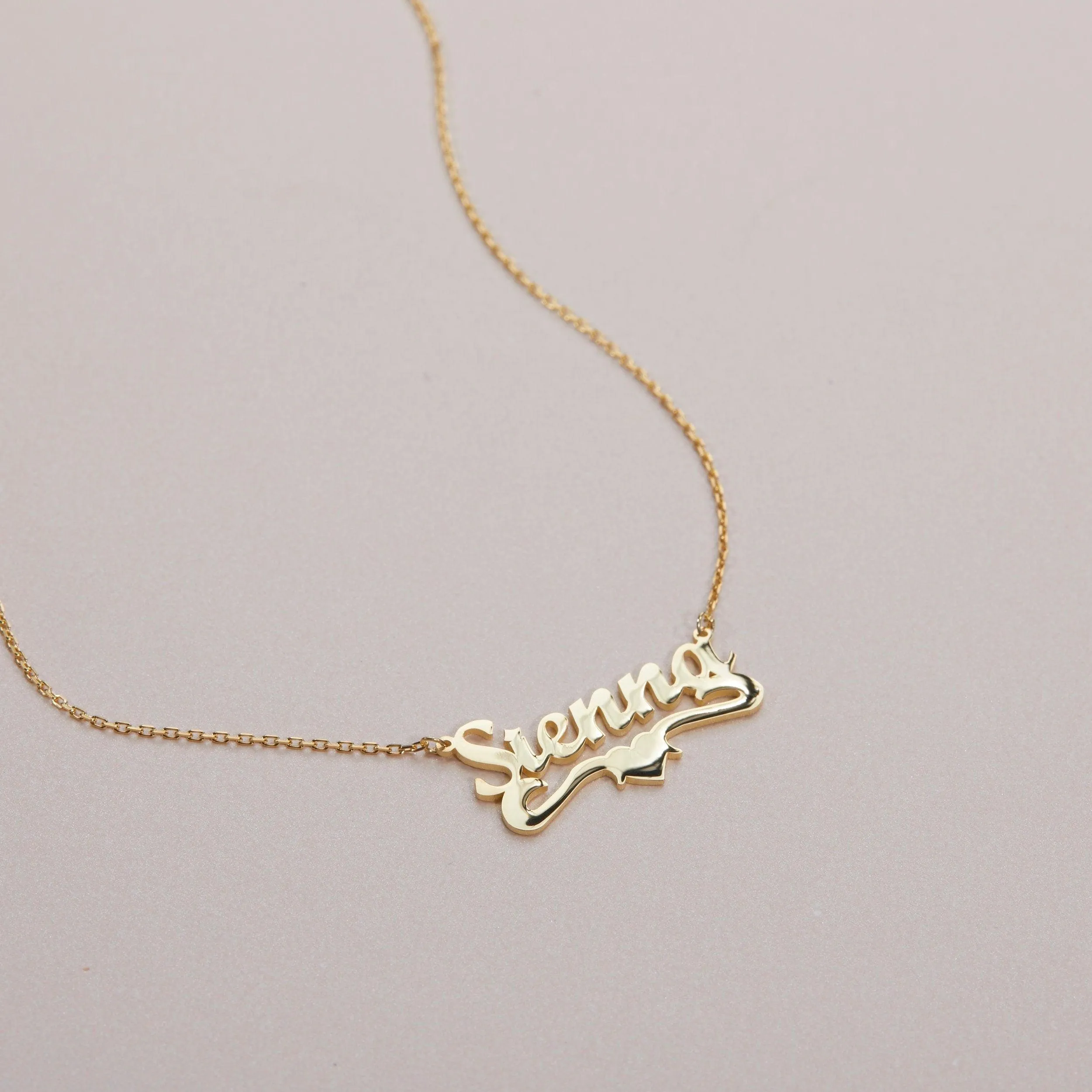 Name Necklace with Heart - 18K Gold Vermeil