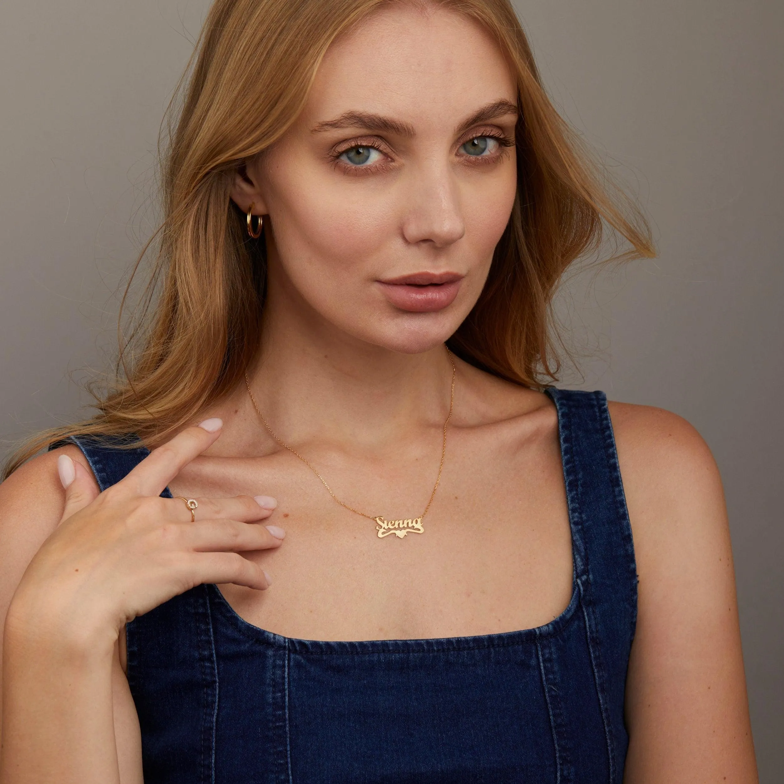 Name Necklace with Heart - 18K Gold Vermeil