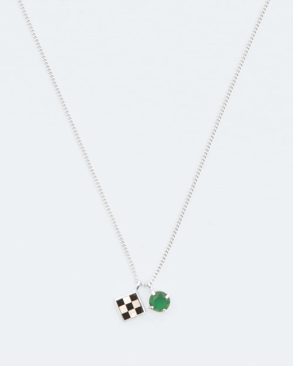 Necklace with onyx and mother of pearl mosaic and green agate pendants
