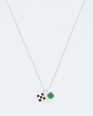 Necklace with onyx and mother of pearl mosaic and green agate pendants