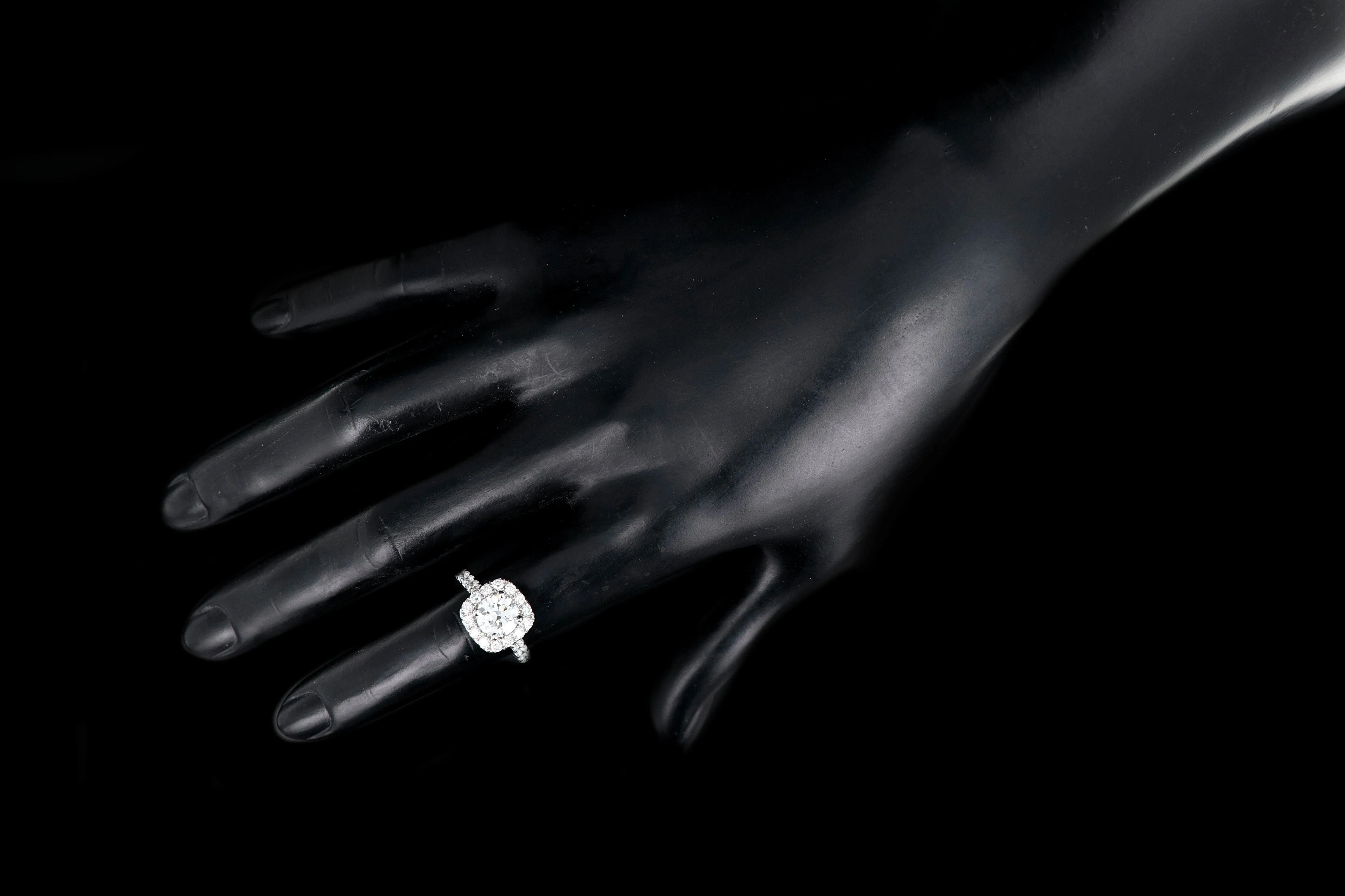 New 14K White Gold 1.51 Carat Round Brilliant Cut Diamond Halo Engagement Ring GIA Certified