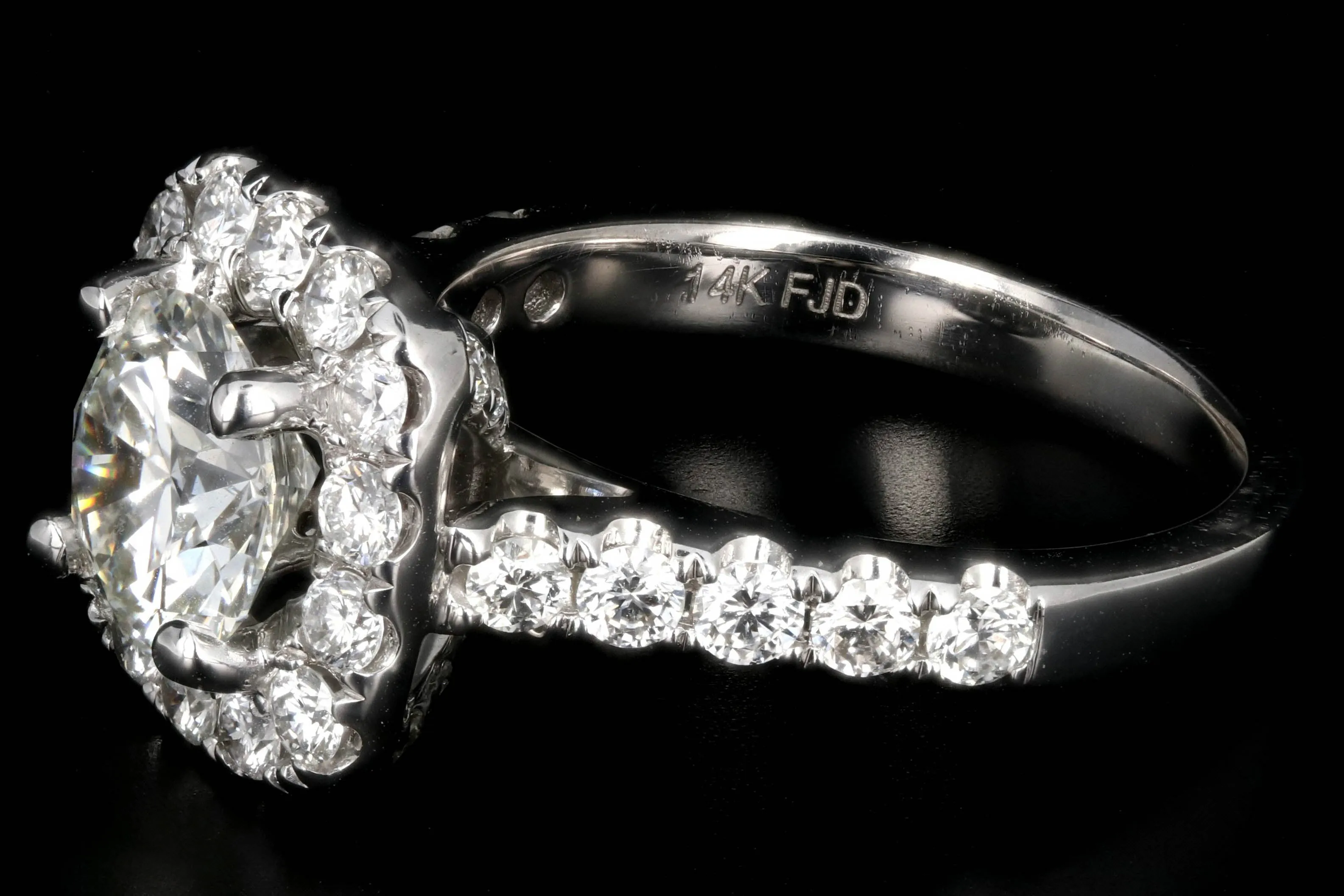 New 14K White Gold 1.51 Carat Round Brilliant Cut Diamond Halo Engagement Ring GIA Certified