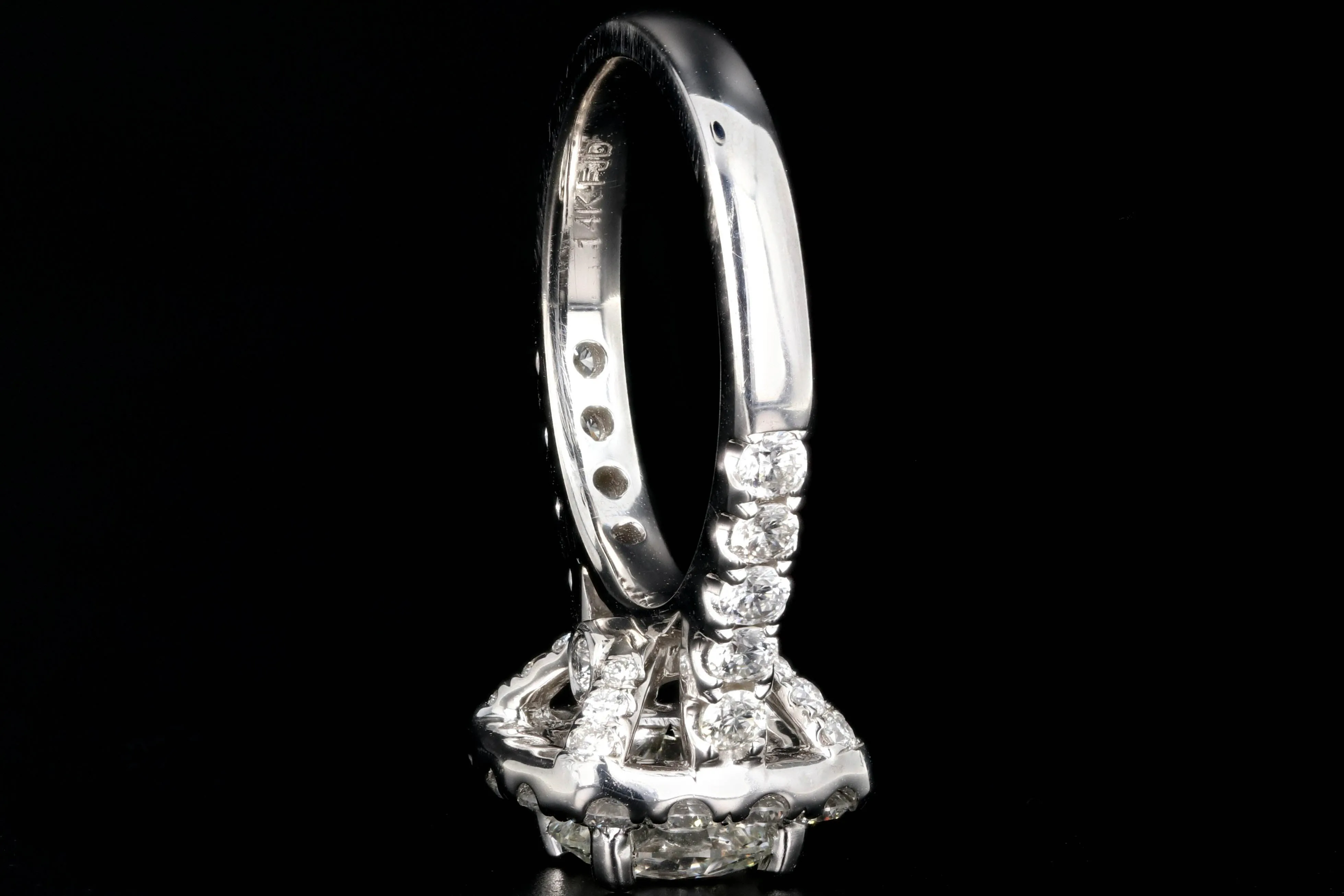 New 14K White Gold 1.51 Carat Round Brilliant Cut Diamond Halo Engagement Ring GIA Certified