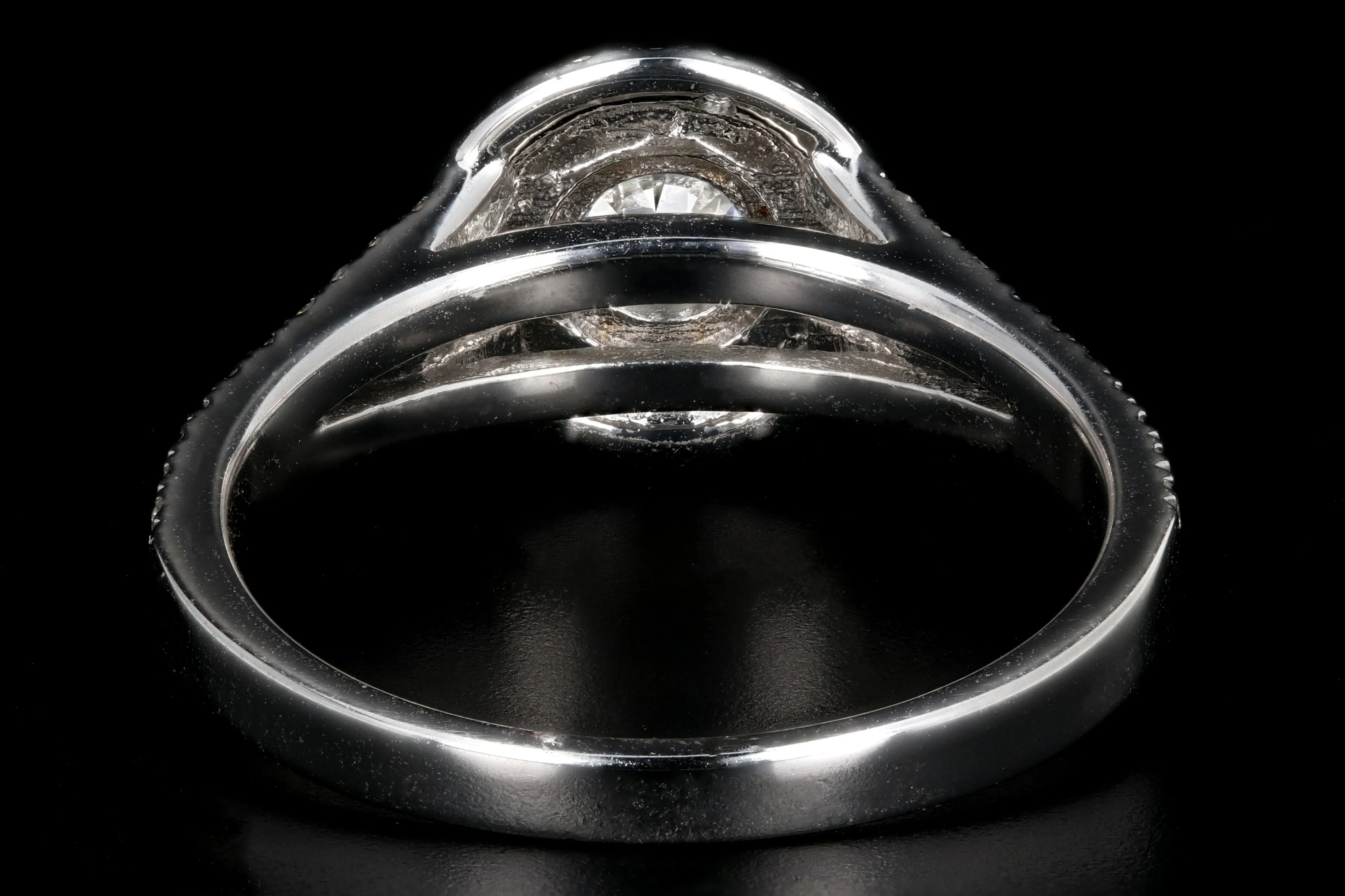 New 18K White Gold .55 Carat Round Brilliant Cut Double Halo Split Shank Engagement Ring