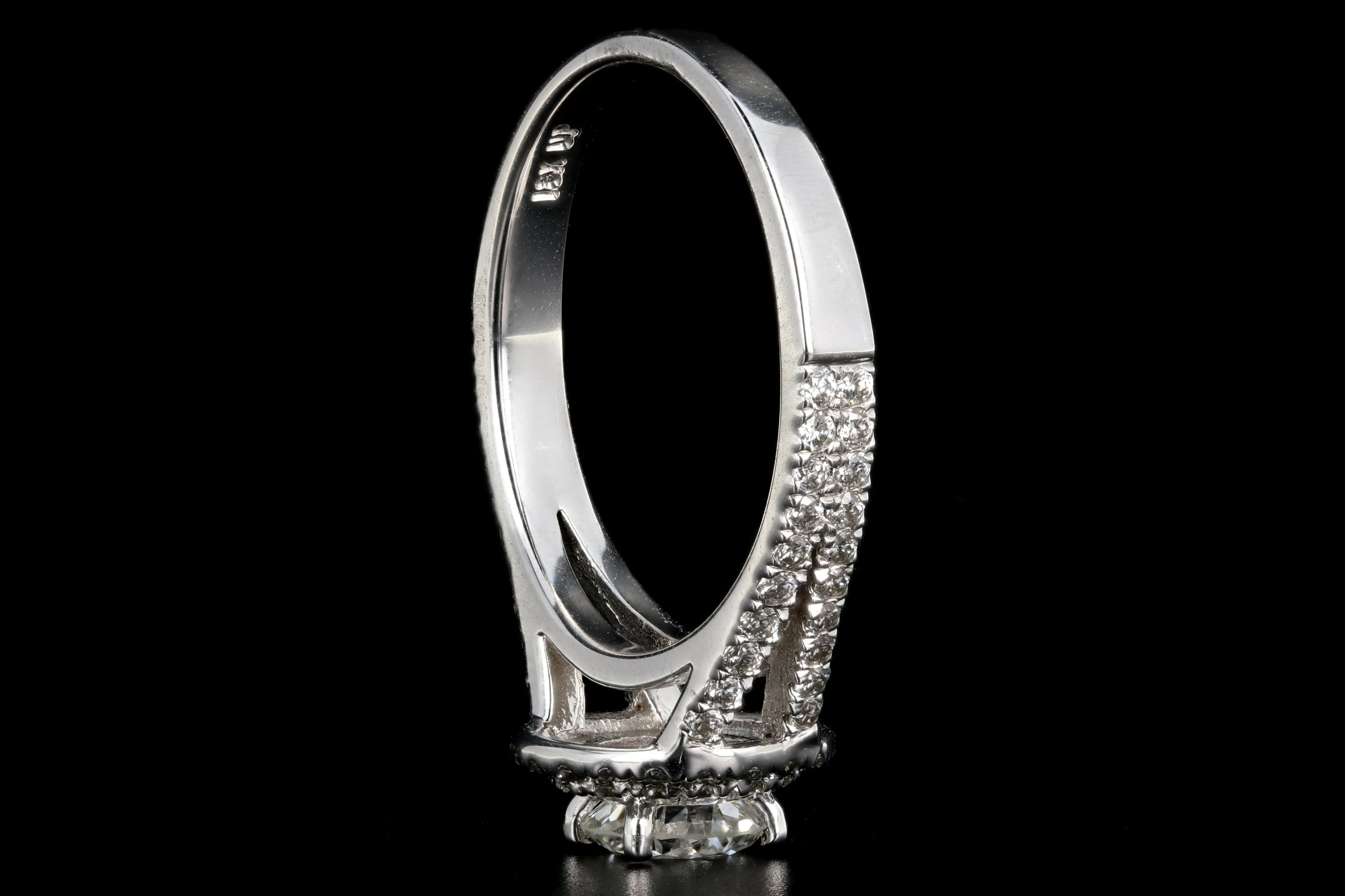 New 18K White Gold .55 Carat Round Brilliant Cut Double Halo Split Shank Engagement Ring