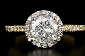 New 18K Yellow and White Gold 1.26 Carat Round Brilliant Cut Diamond Halo Engagement Ring GIA Certified