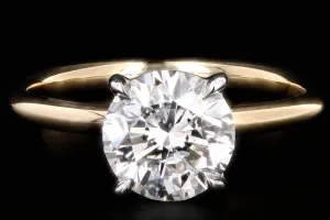 New Handmade 18K Yellow Gold & Platinum 2.08 Carat Round Brilliant Cut Diamond Engagement Ring