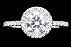 New Platinum 1.01 Carat Round Brilliant Cut Diamond Halo Engagement Ring GIA Certified