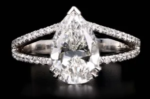 New Platinum 2.87 Carat Pear Brilliant Cut Diamond Split Shank Engagement Ring GIA Certified