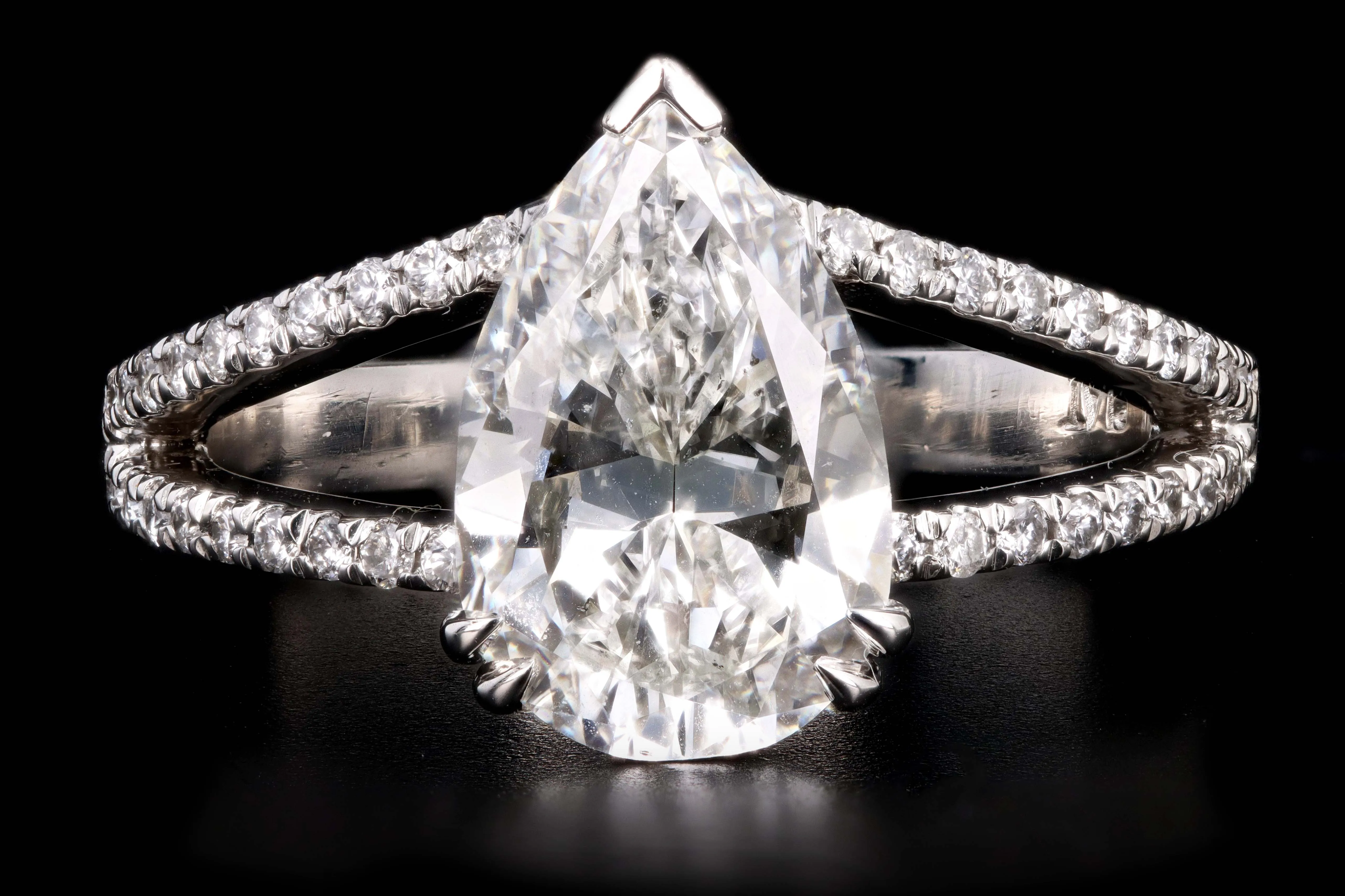 New Platinum 2.87 Carat Pear Brilliant Cut Diamond Split Shank Engagement Ring GIA Certified
