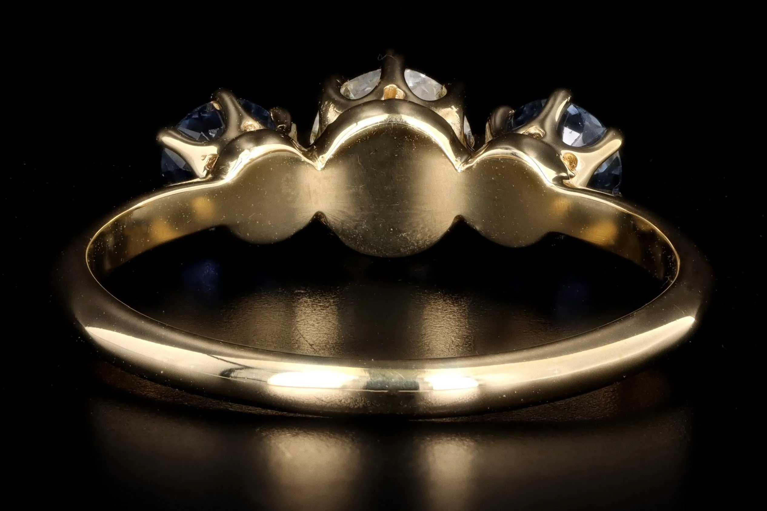 New Vintage Inspired 18K Yellow Gold Light Yellow Old European Cut Diamond & Sapphire Ring