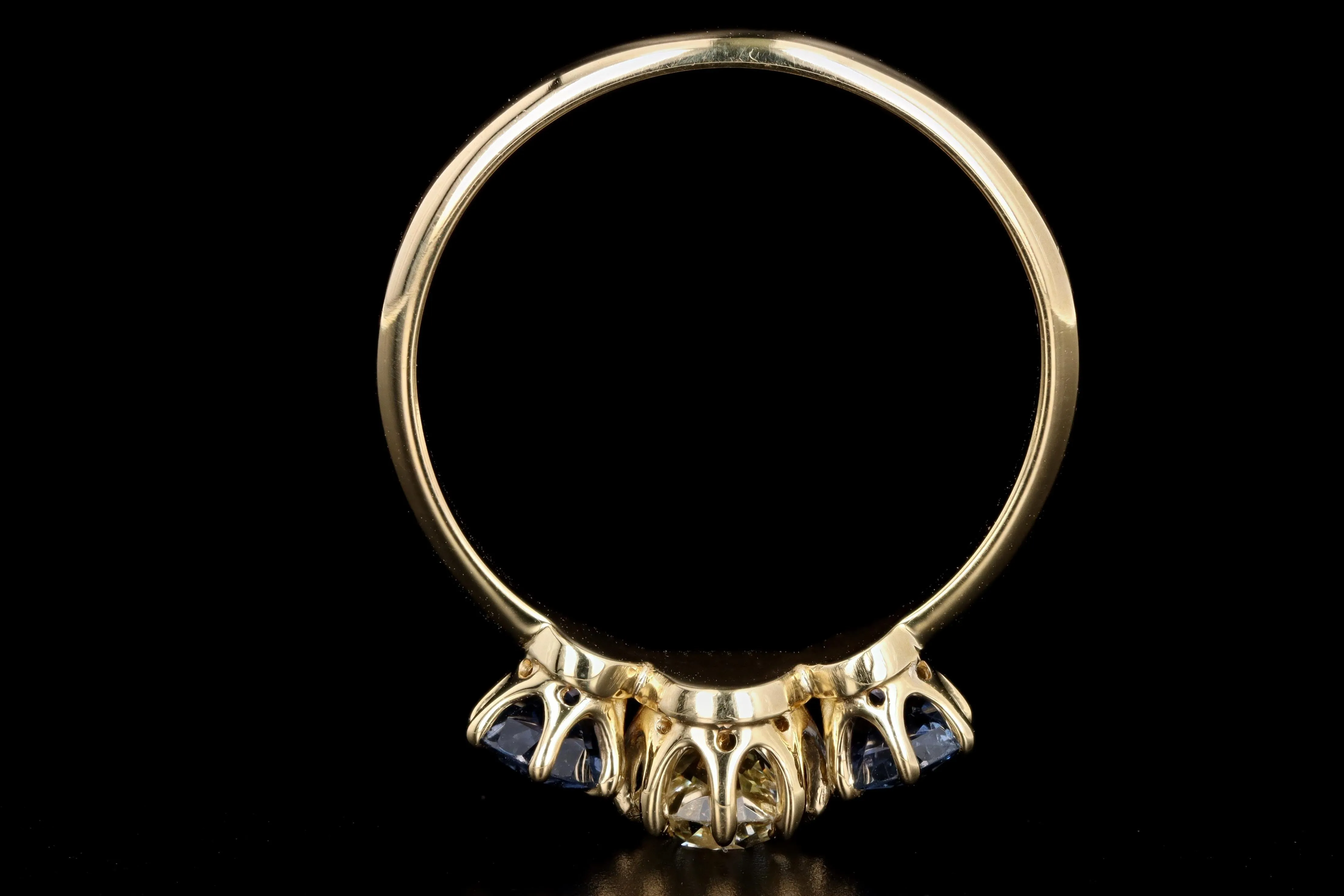 New Vintage Inspired 18K Yellow Gold Light Yellow Old European Cut Diamond & Sapphire Ring