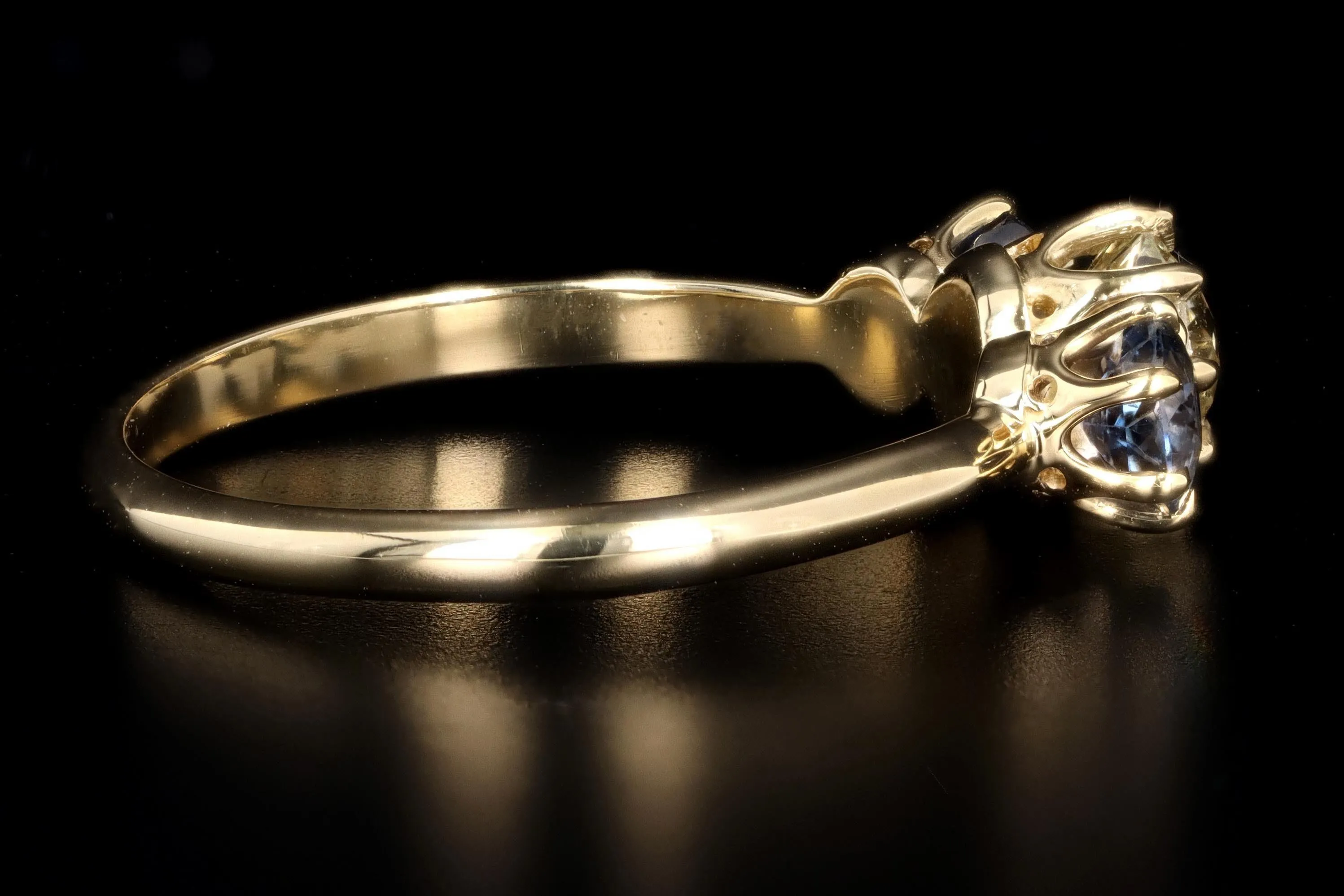 New Vintage Inspired 18K Yellow Gold Light Yellow Old European Cut Diamond & Sapphire Ring