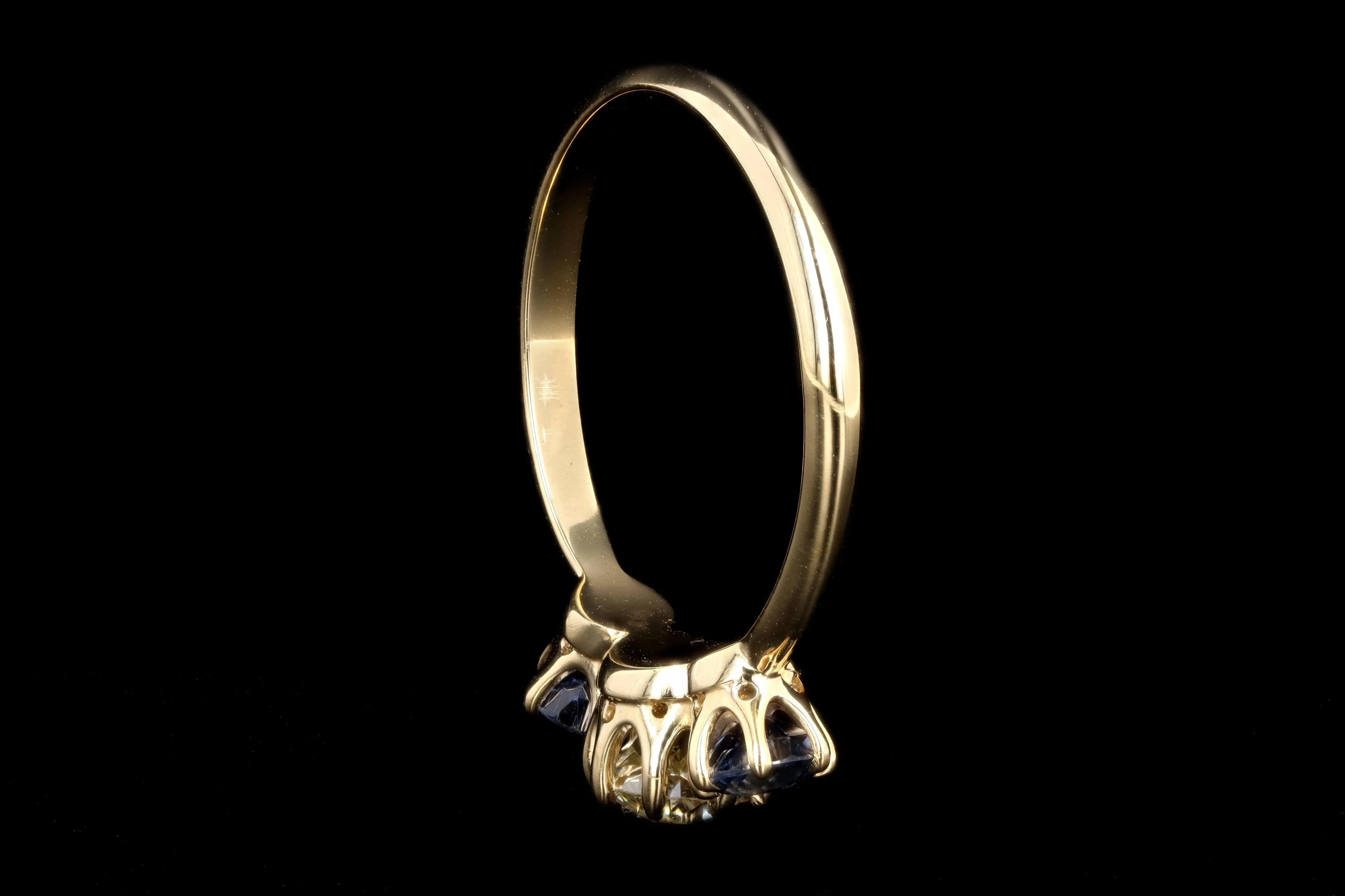 New Vintage Inspired 18K Yellow Gold Light Yellow Old European Cut Diamond & Sapphire Ring