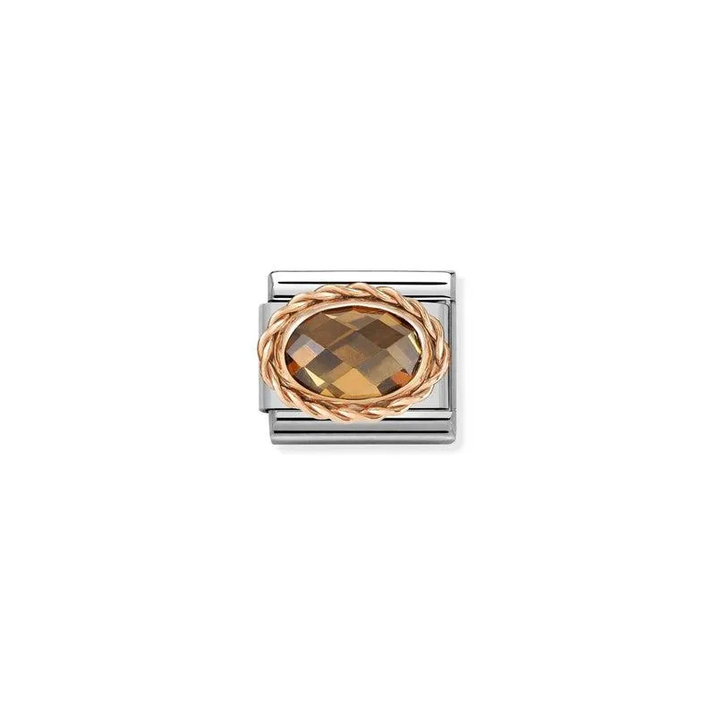 Nomination Composable Link Rope, Faceted Smokey Cubic Zirconia, 9K Rose Gold