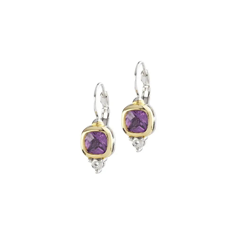 Nouveau Collection - Small Square Cubic Zirconia French Wire Earrings
