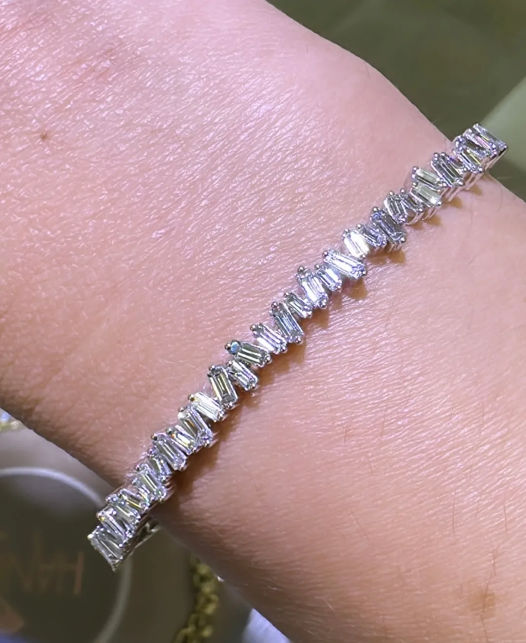 Off-Center Baguette Diamond Bangle Bracelet 1.63ct tw