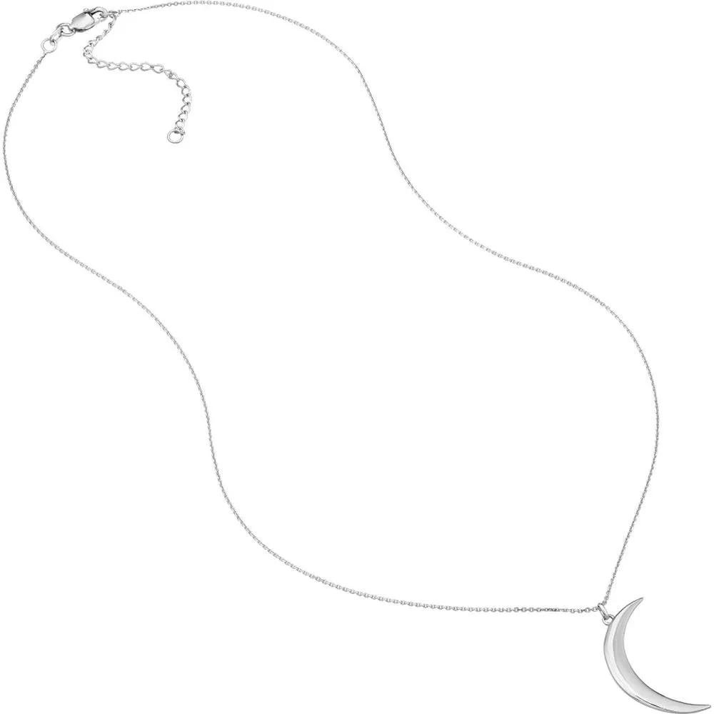 Olas d'Oro - 14K White Gold Large Crescent Moon Pendant Necklace