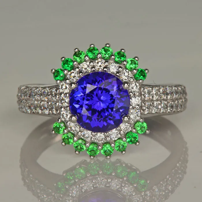 ON HOLD JK Tanzanite, Diamond and Tsavorite Ring 1.75 Carat Exceptional Tanzanite