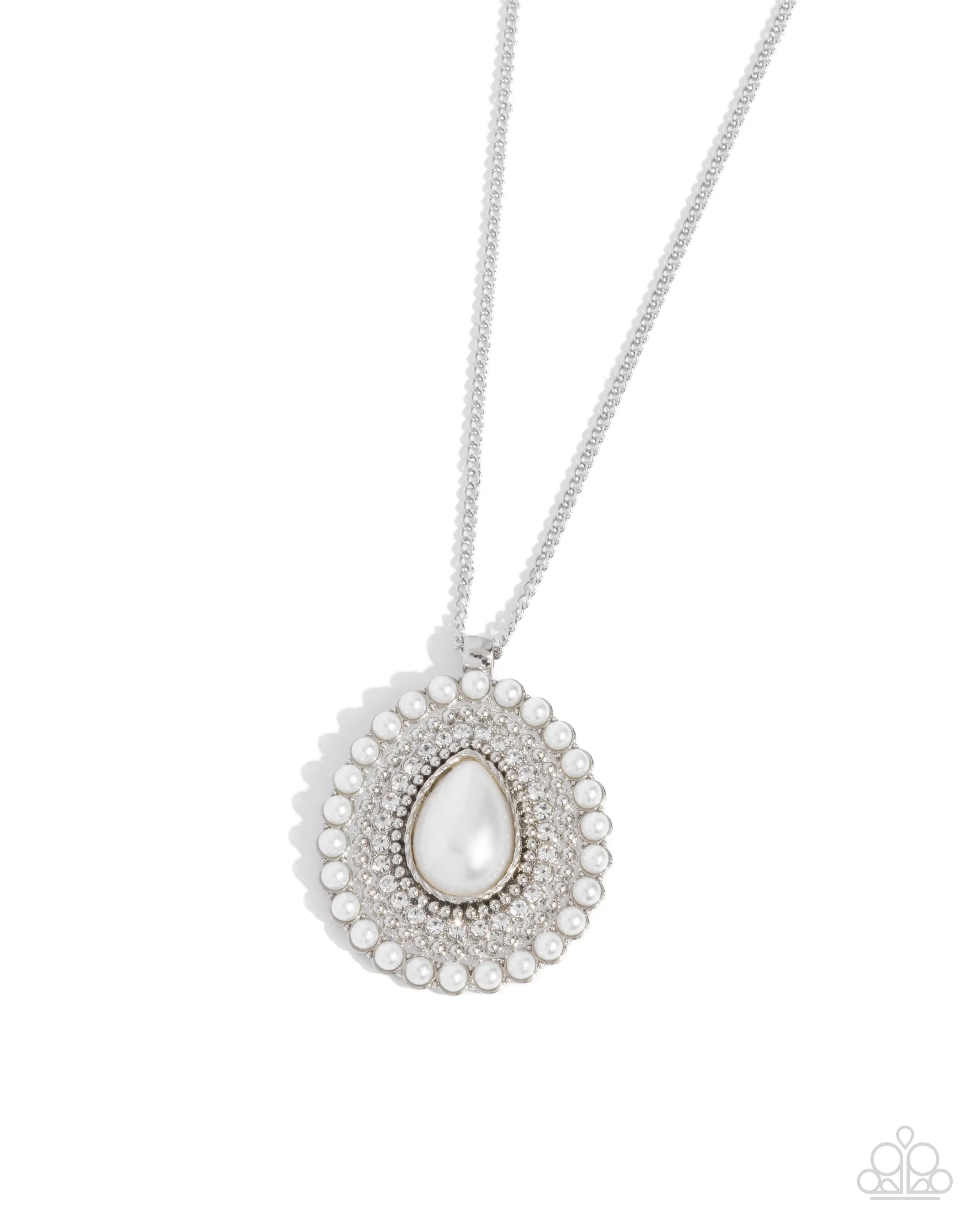 Opera Enthusiast - White - Pearl and Gem Teardrop Paparazzi Long Necklace