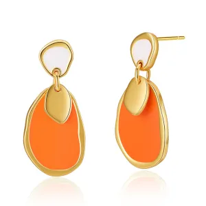 Orange Enamel & 18K Gold-Plated Teardrop Earrings