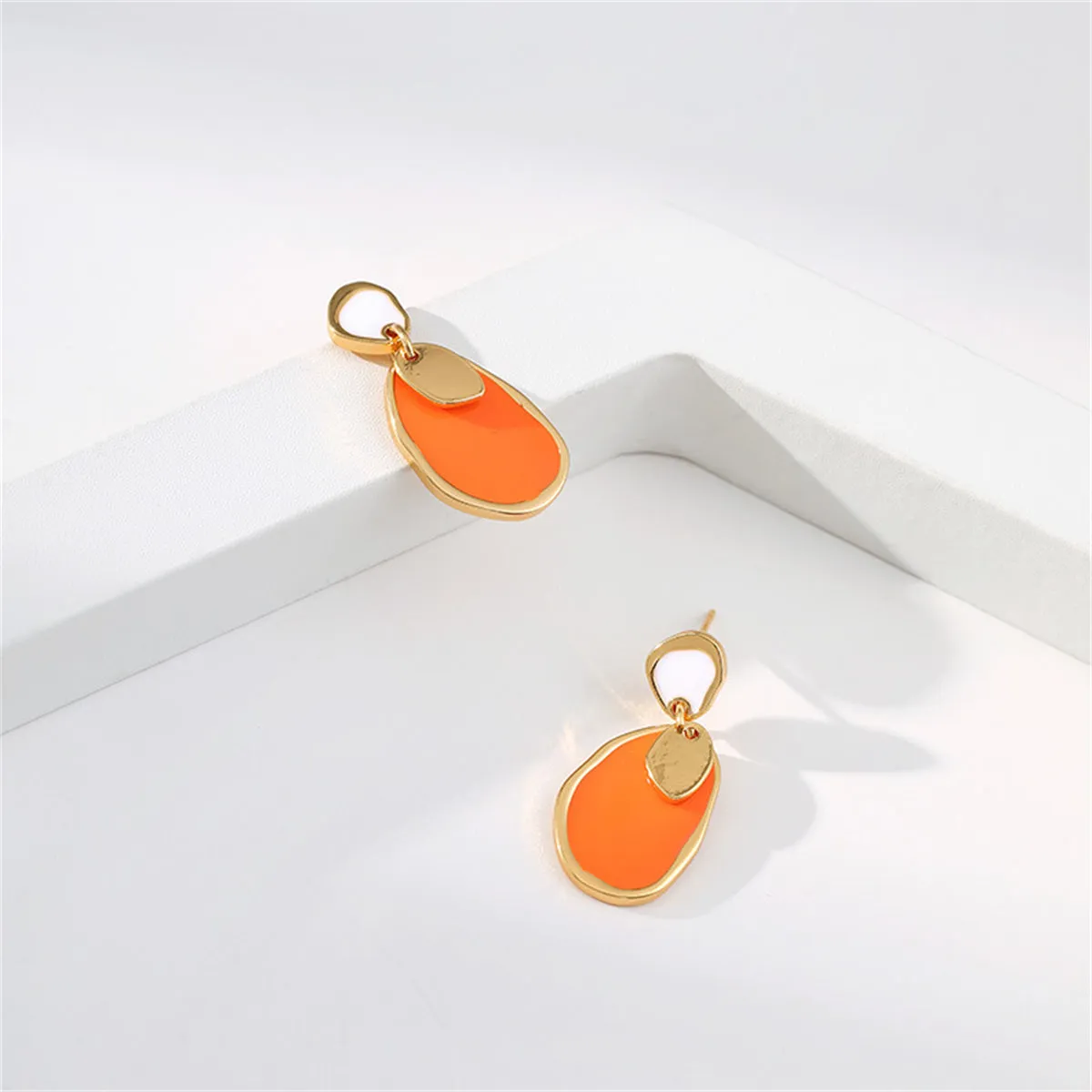 Orange Enamel & 18K Gold-Plated Teardrop Earrings