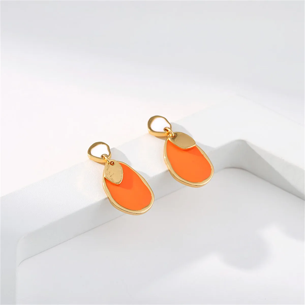 Orange Enamel & 18K Gold-Plated Teardrop Earrings