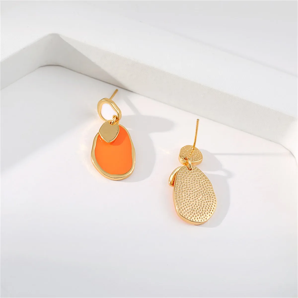 Orange Enamel & 18K Gold-Plated Teardrop Earrings