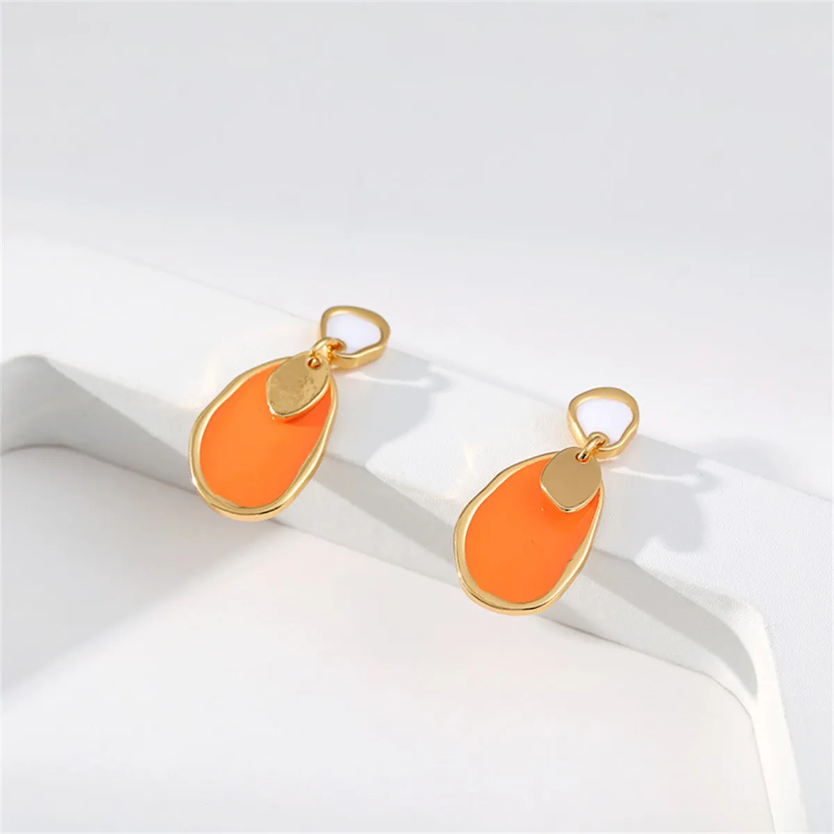 Orange Enamel & 18K Gold-Plated Teardrop Earrings