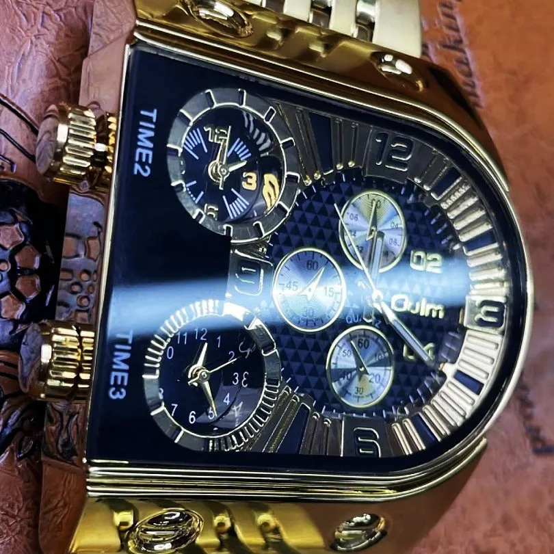 Oulm Ushaped Steel Big Dial Multifunctional watch for men 9315