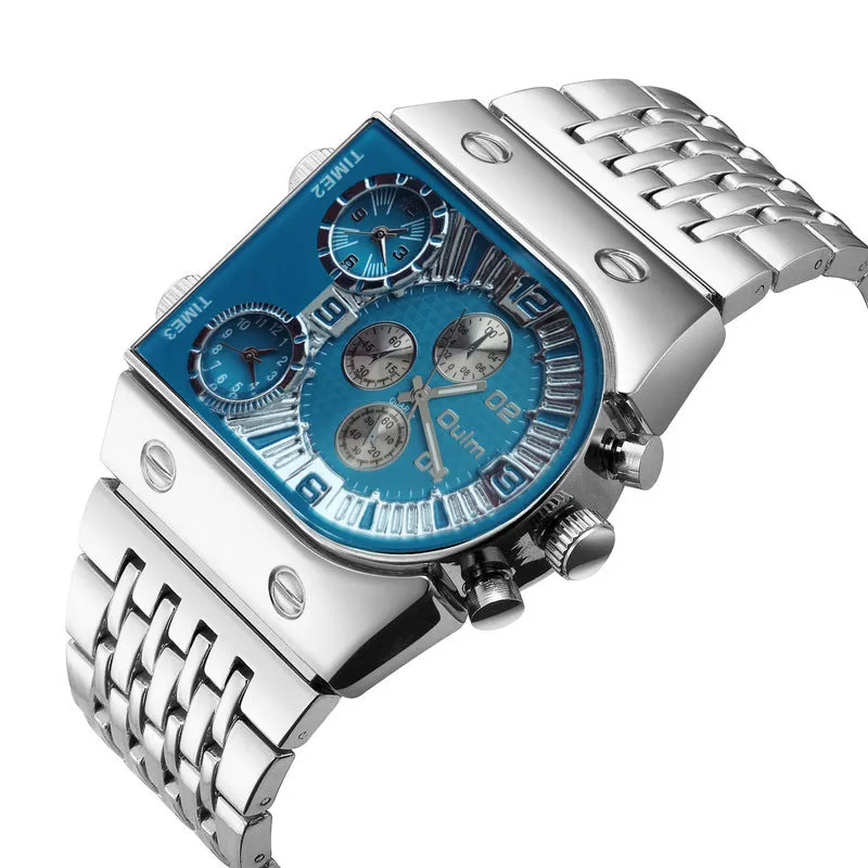 Oulm Ushaped Steel Big Dial Multifunctional watch for men 9315