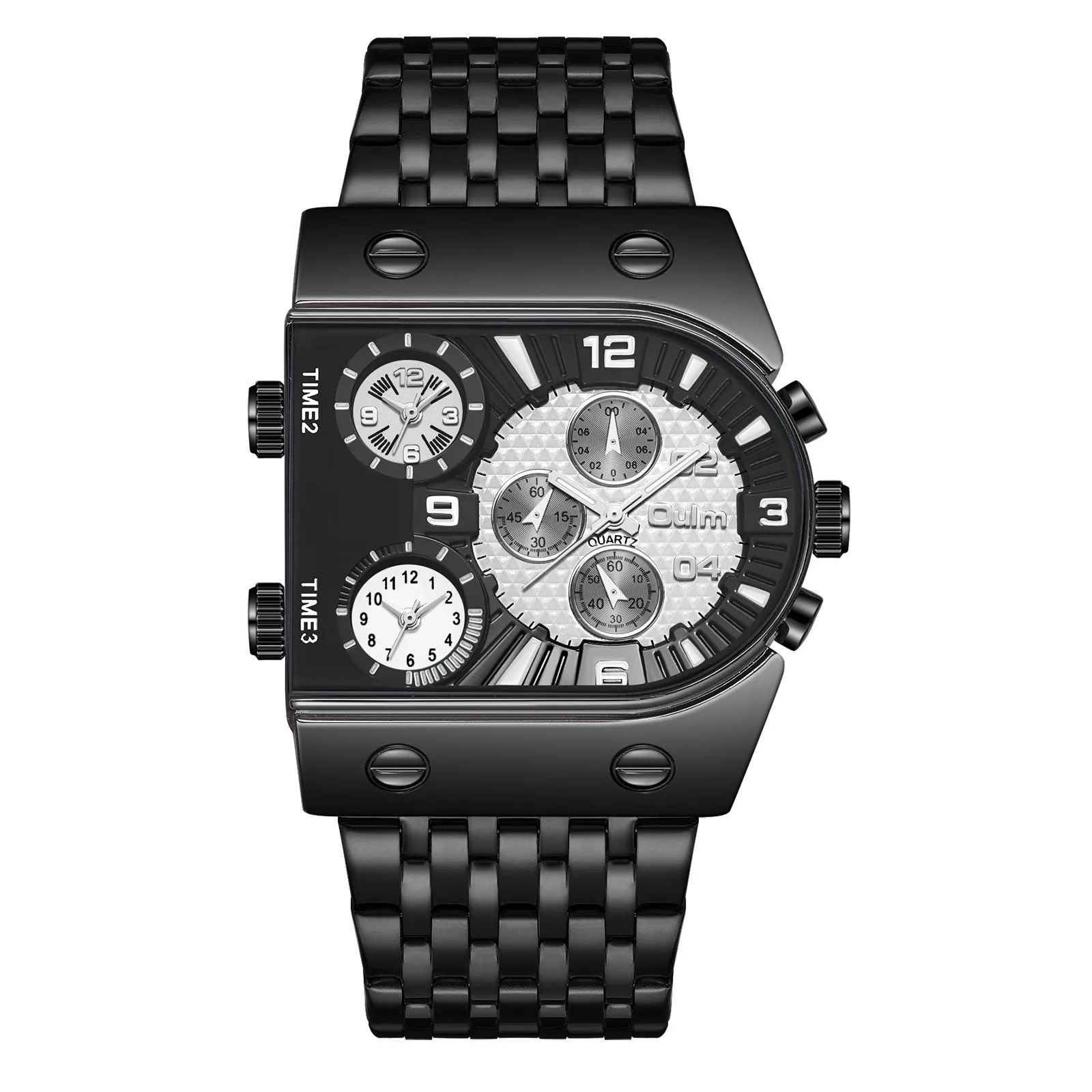 Oulm Ushaped Steel Big Dial Multifunctional watch for men 9315